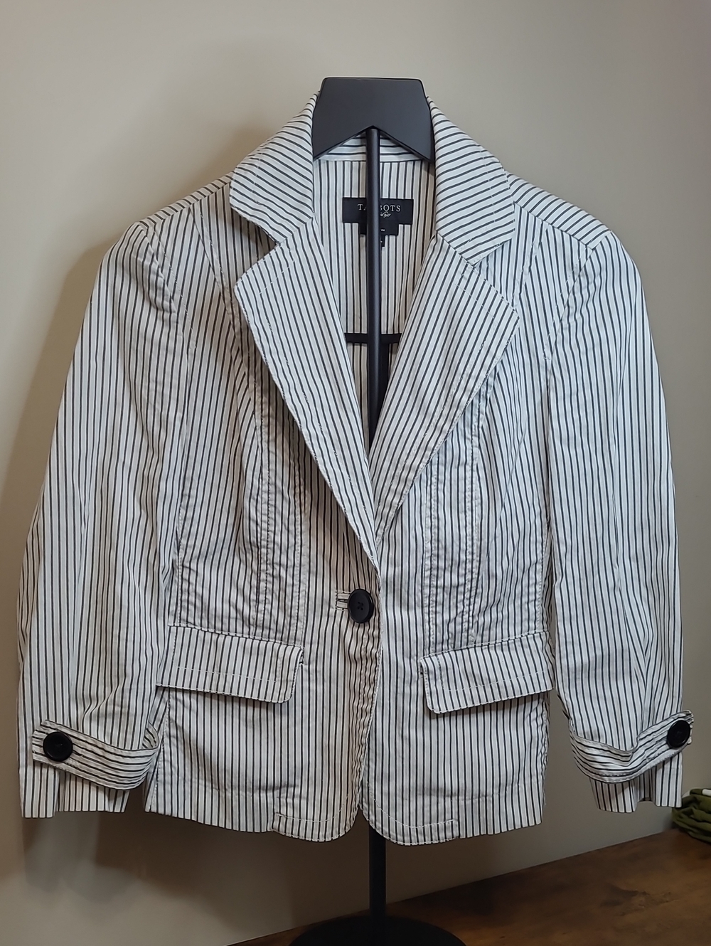 Talbots White and Black Pinstripe Utility Blazer